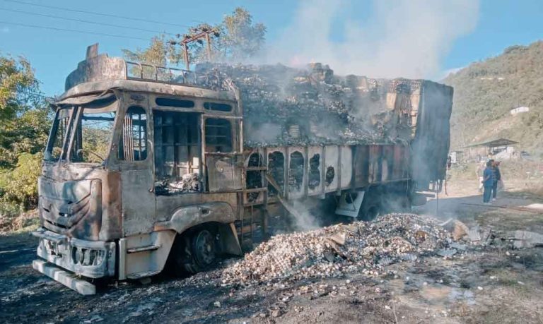 Egg loaded truck set ablaze in Manipur’s Senapati district