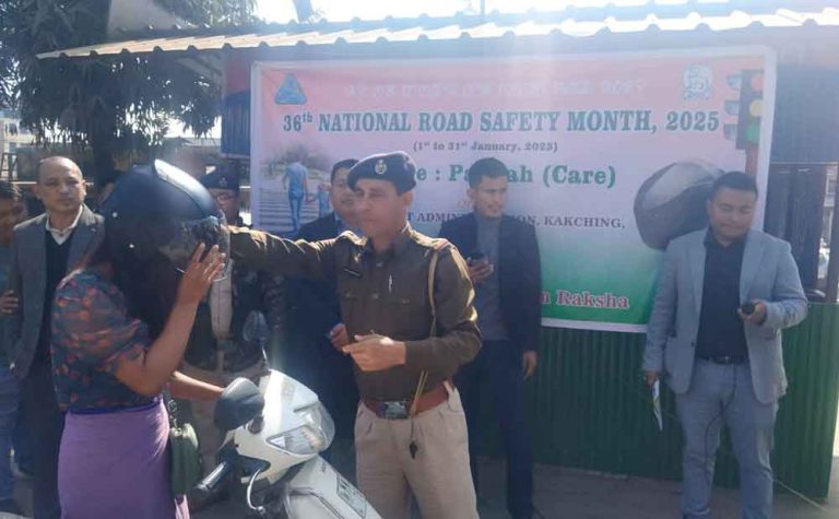 Traffic violators on 2-wheelers get free helmets in Manipur’s Kakching